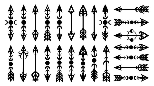 Tribal Arrow Set Boho Celestial Moon Phases and Ornate Designs