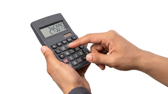 Calculator used by hands for financial planning with PNG, Transparent Background for business use