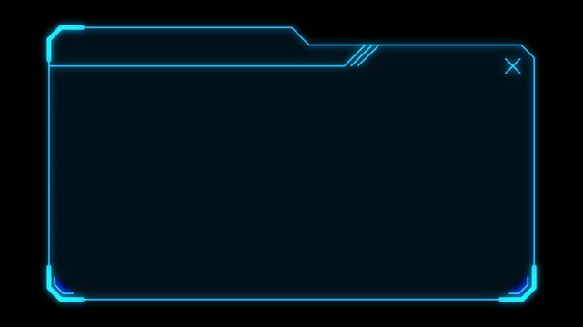 Animated Futuristic HUD Popup Dialog Frame with Glowing Blue Neon Tab for Tech Warning Interface