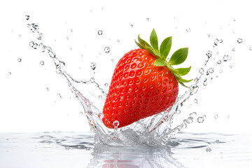 Fresh Strawberry with Water Splash on White Background © NurhdyhMN