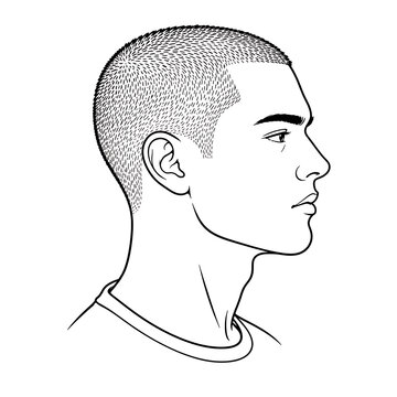 Buzz Cut Hairstyle Vector Line Art Black and White