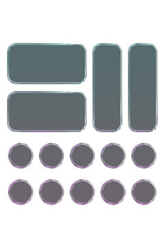 Transparent glass elements with liquid morphism effect for ui design and modern interfaces. Rounded rectangles, circles and buttons with frosted blur overlay. Glassmorphism components for web or app