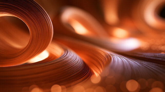 Abstract Flowing Wave Lines in Warm Copper Light