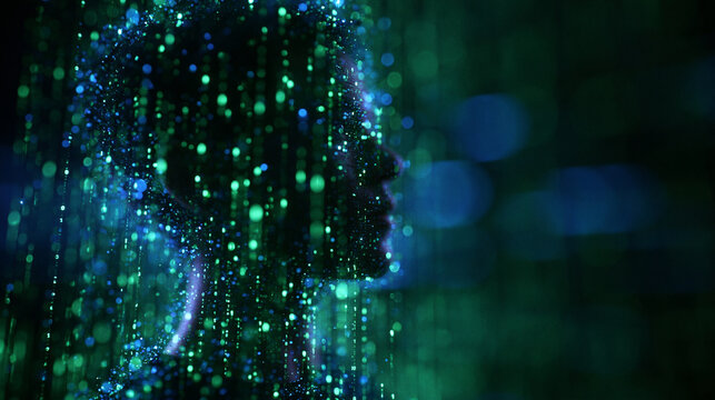 Digital Human Face Formed by Glowing Data Matrix