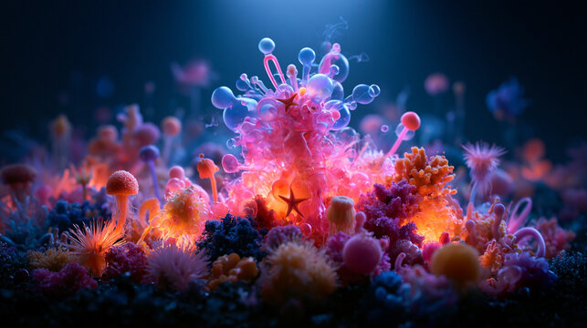 Bioluminescent Coral Reef Glowing in Deep Underwater Fantasy