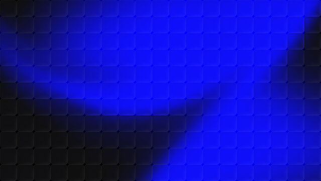 Abstract neon blue and black gradient cubic glass pattern background with glossy rounded tiles