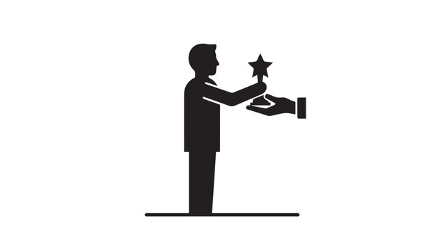 Businessman receives a golden star award from an associate as a sign of recognition for outstanding performance and professional achievement in the workplace.