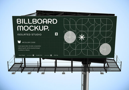 Horizontal Billboard Mockup Advertising Display, PSD Template with Editable Background