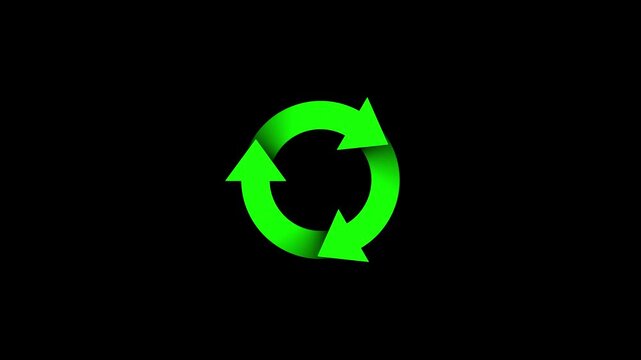 Three white green forming a circular rotation symbol on black background with alpha channel .refresh arrow icon Abstract arrow refresh and recycle arrow loading animation