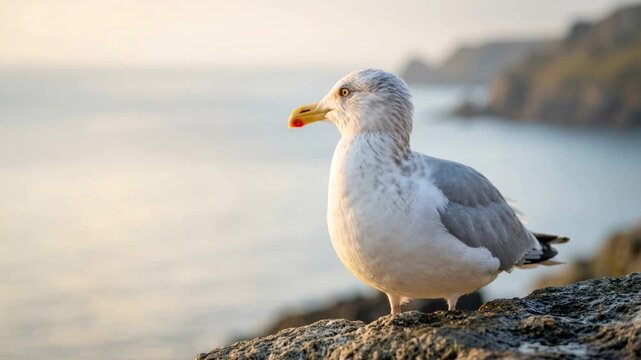 herring gull close up at morning light on brighton beach england video