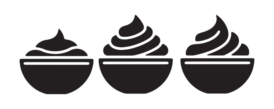 Dessert bowls with whipped cream showing portion sizes for food menu design.