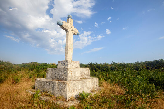 croix catholique , calvaire chretien sur l'&icirc;le de Ouessant en Bretagne 