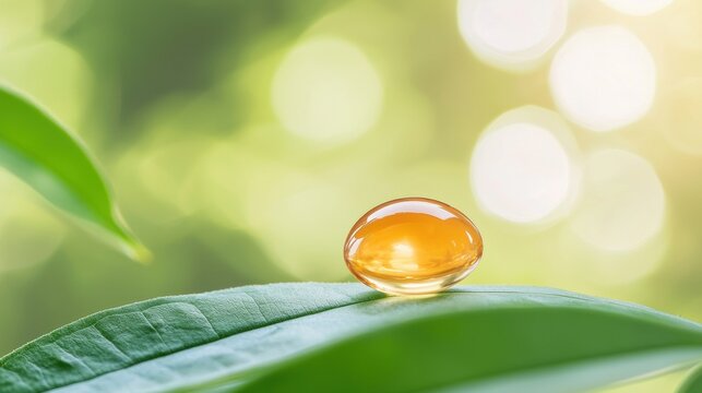 Vitamin Drop or Oil Droplet Oil droplet encapsulated within a glossy shell, showcasing modern supplement innovation.