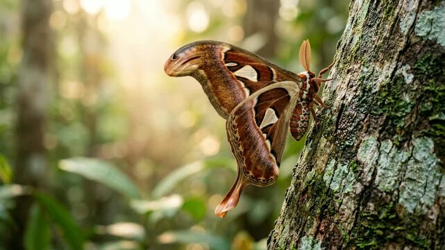 hercules moth close up at morning light in amazon rainforest brazil video