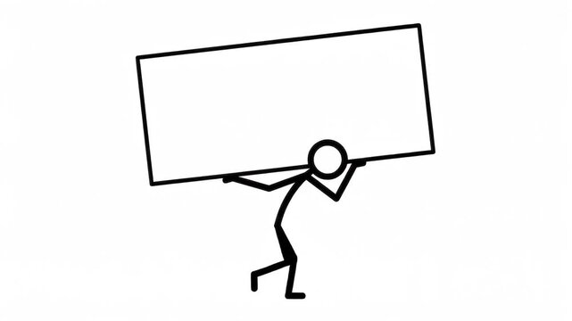 Animated Stick Figure Carrying Blank Billboard Advertisement Concept