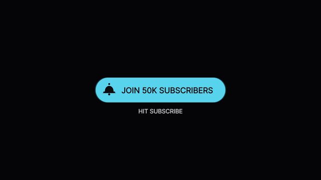 Join 50k subscribers call to action graphic, animated social media button with bell icon, minimalist overlay on black background for content creators, digital marketing use