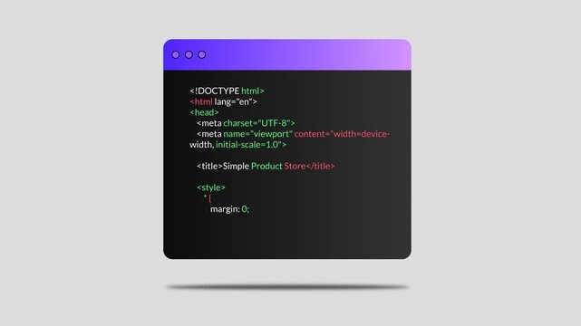 HTML and CSS code typing inside modern code editor window for web development and programming concept