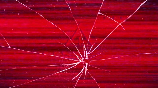 Broken screen video effect showing a red warning sign as a glitchy video digital background