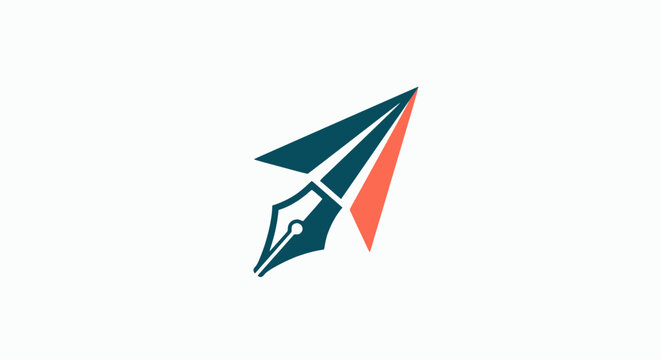 paper airplane merged with a fountain pen nib, symbolizing creative writing