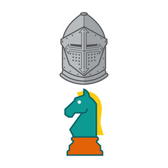 Medieval Knight Helmet and Chess Knight Horse Piece Graphic Design Set © NurFZ Studio