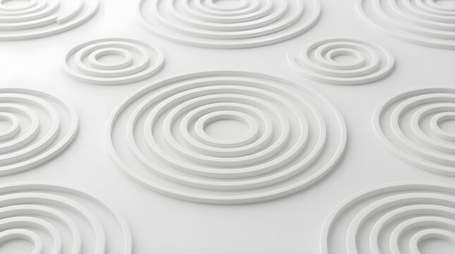 Abstract white concentric circles pattern background, subtle and clean design with repeating geometric shapes creating a modern and minimalist aesthetic
