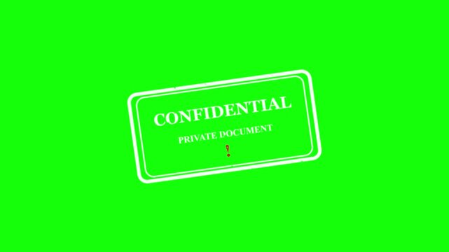Confidential stamp effect on green screen, digital text seal watermark animation, security warning graphics, chroma key background, post production elements, overlay footage