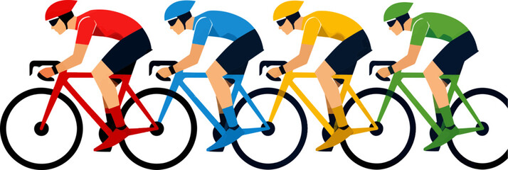 Obraz premium Flat vector illustration of a group of four professional cyclists riding racing bikes for World Bicycle Day celebration