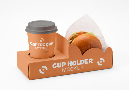 Coffee Cup Holder with Burger Packaging Mockup