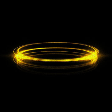 Transparent PNG featuring a yellow luminous energy loop with swirling fire trails, radiant flashes and an abstract glowing eclipse effect for creative overlays.