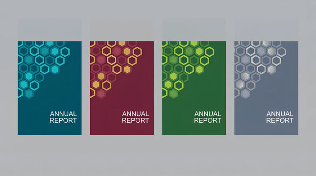 Annual Report Cover Design Templates Set with Colorful Circle Pattern Layout for Business Corporate Brochure