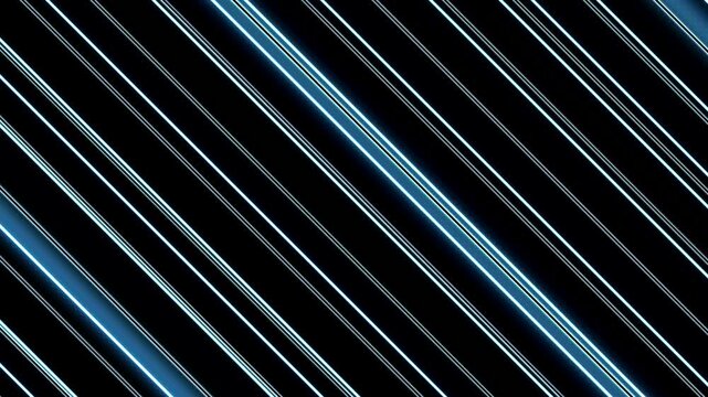 Abstract blue diagonal lines glowing on black background animation