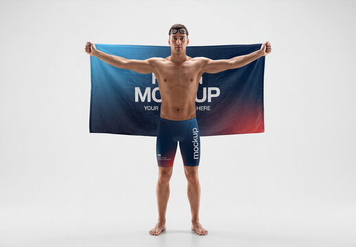 Man Wearing Swimming Jammers with Flag Mockup