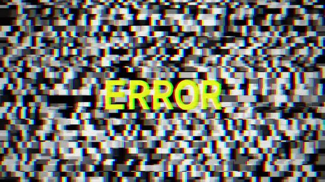 Television static noise background with error text message on the screen indicating a malfunction