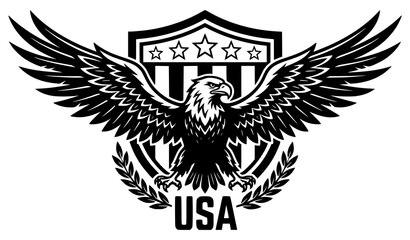 Fototapeta premium Bald Eagle USA Shield Emblem Patriotic American Black Vector Logo