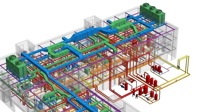 BIM 3D Model of Building MEP Systems and HVAC Infrastructure