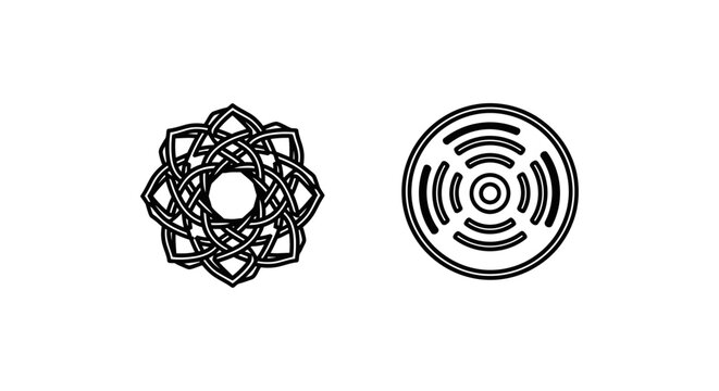 Detailed contour vector icons showing a luminary glyph core and pulse node arrangement with abstract collection creative luminary ornament circular geometric template identity