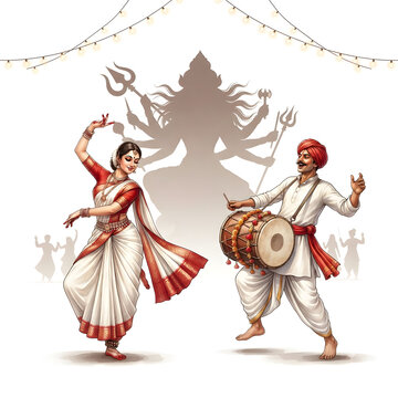 Navratri festival and durga puja india culture celebration on background.
