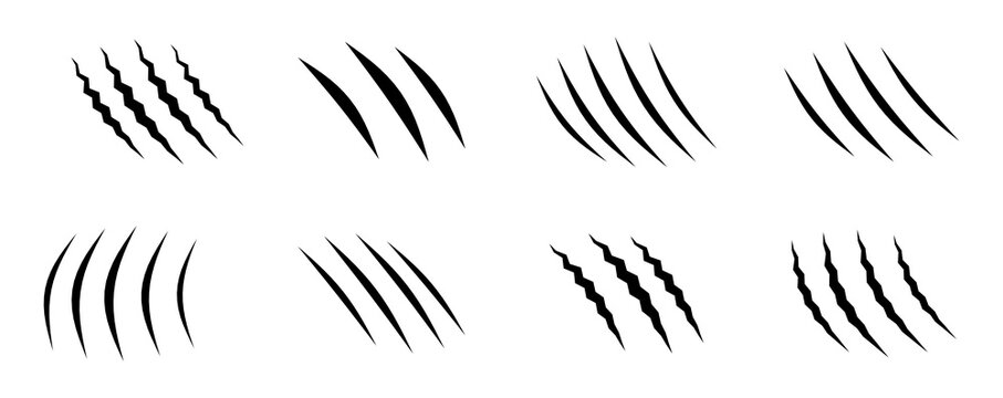Set of claw marks, scratch trace, animal or monster slash, vector illustration isolated on transparent background