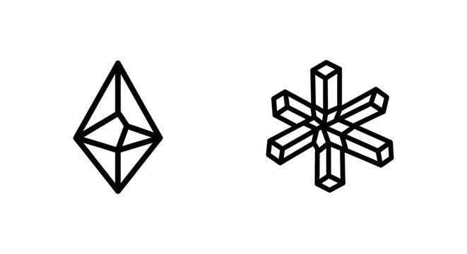 Geometric prism element mark and crystal node snowflake line art icons with geometric structure minimalist snowflake dimension dimensional abstract chemistry branding connection
