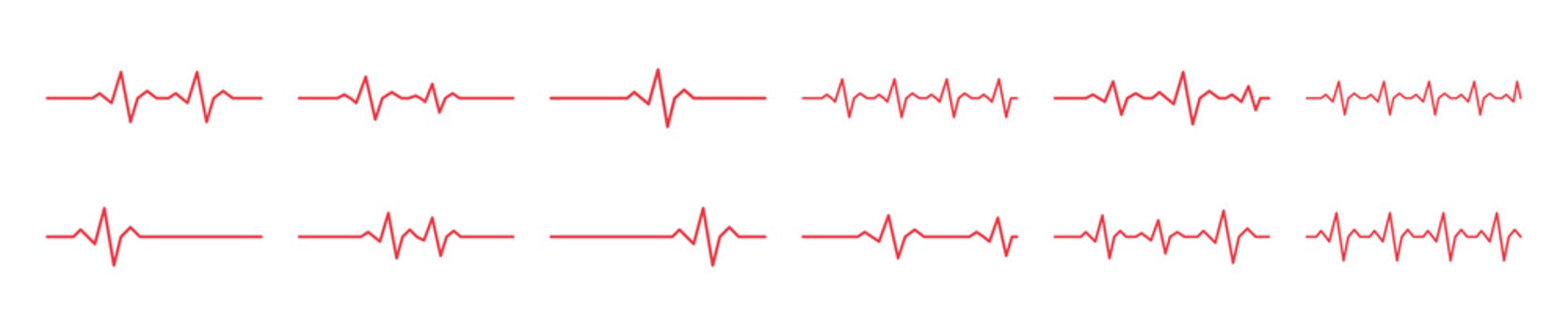 Set of heart rate pulse line icons, medical electrocardiogram signs, rhythm of heartbeat, vector illustration isolated on transparent background