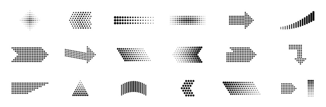 Set of halftone arrows isolated on transparent background