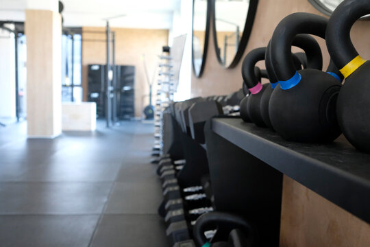 Rack with different weights inside a gym