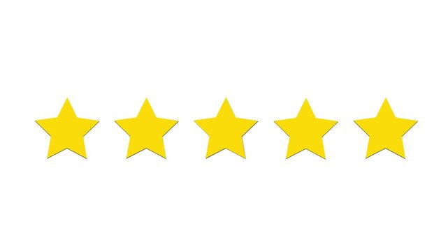 Five star rating icon animated video, animation video isolated on alpha channel background. Animated of 5 stars rating. Motion graphics of review concept