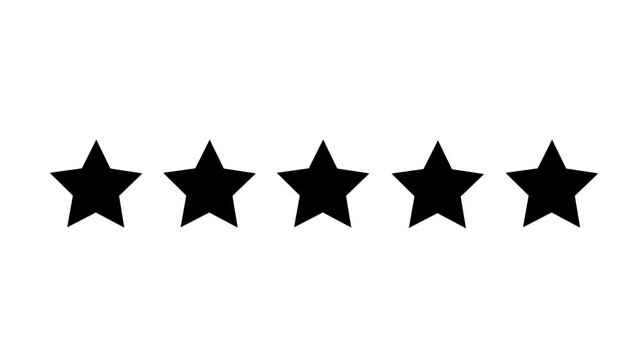 Five star rating icon animated video, animation video isolated on alpha channel background. Animated of 5 stars rating. Motion graphics of review concept