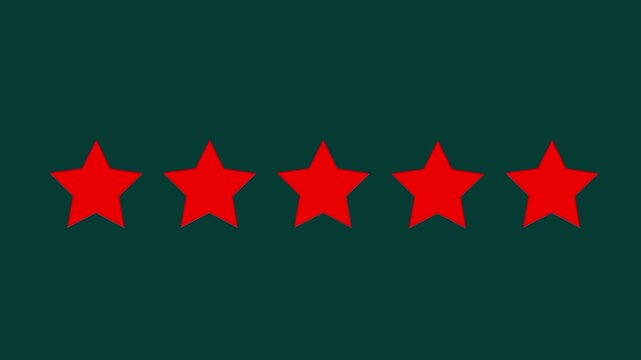 Five star rating icon animated video, animation video isolated on alpha channel background. Animated of 5 stars rating. Motion graphics of review concept