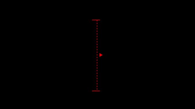 Red vertical dotted line measuring height animation, alpha channel. Motion graphics of line direction concept