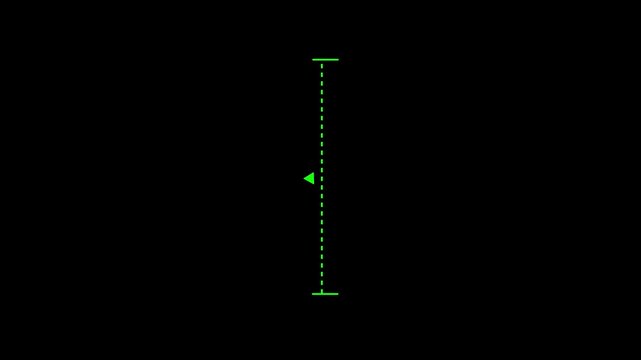 Green vertical dotted line measuring height animation, alpha channel. Motion graphics of line direction concept