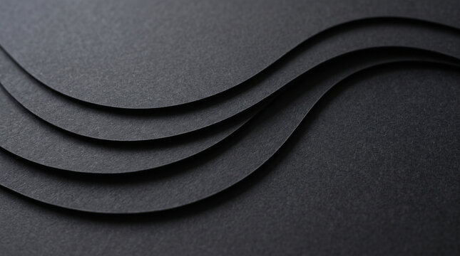 Abstract background with overlapping black paper layers creating a smooth wave pattern with soft shadows