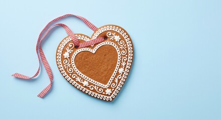 Obraz premium Blank oktoberfest gingerbread heart icing isolated on pastel blue