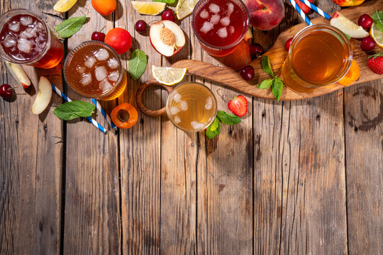 Summer refreshing drink, non alcohol tea based cocktails, iced tea varieties